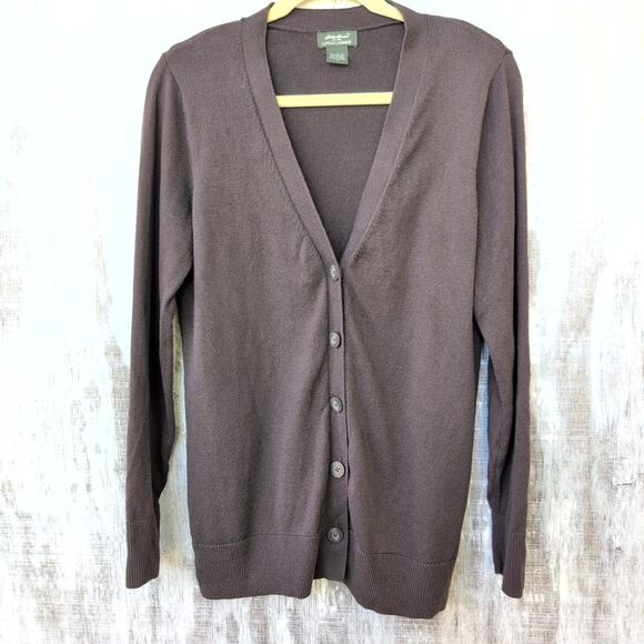 Eddie Bauer Cotton & Cashmere Button Down Sweater Men's Large Chocolate Brown - Picture 1 of 8